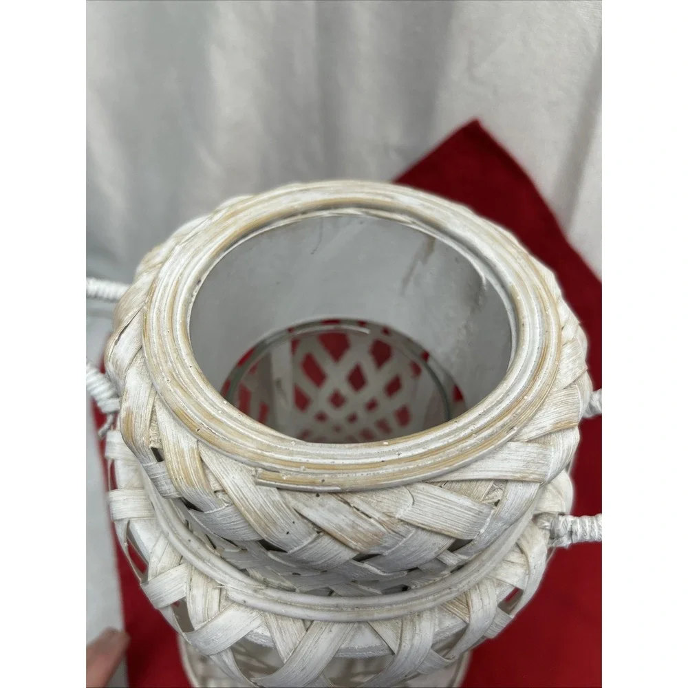 Large Whitewashed Rattan Hurricane Lantern Unique Boho Indoor Or Outdoor Decor